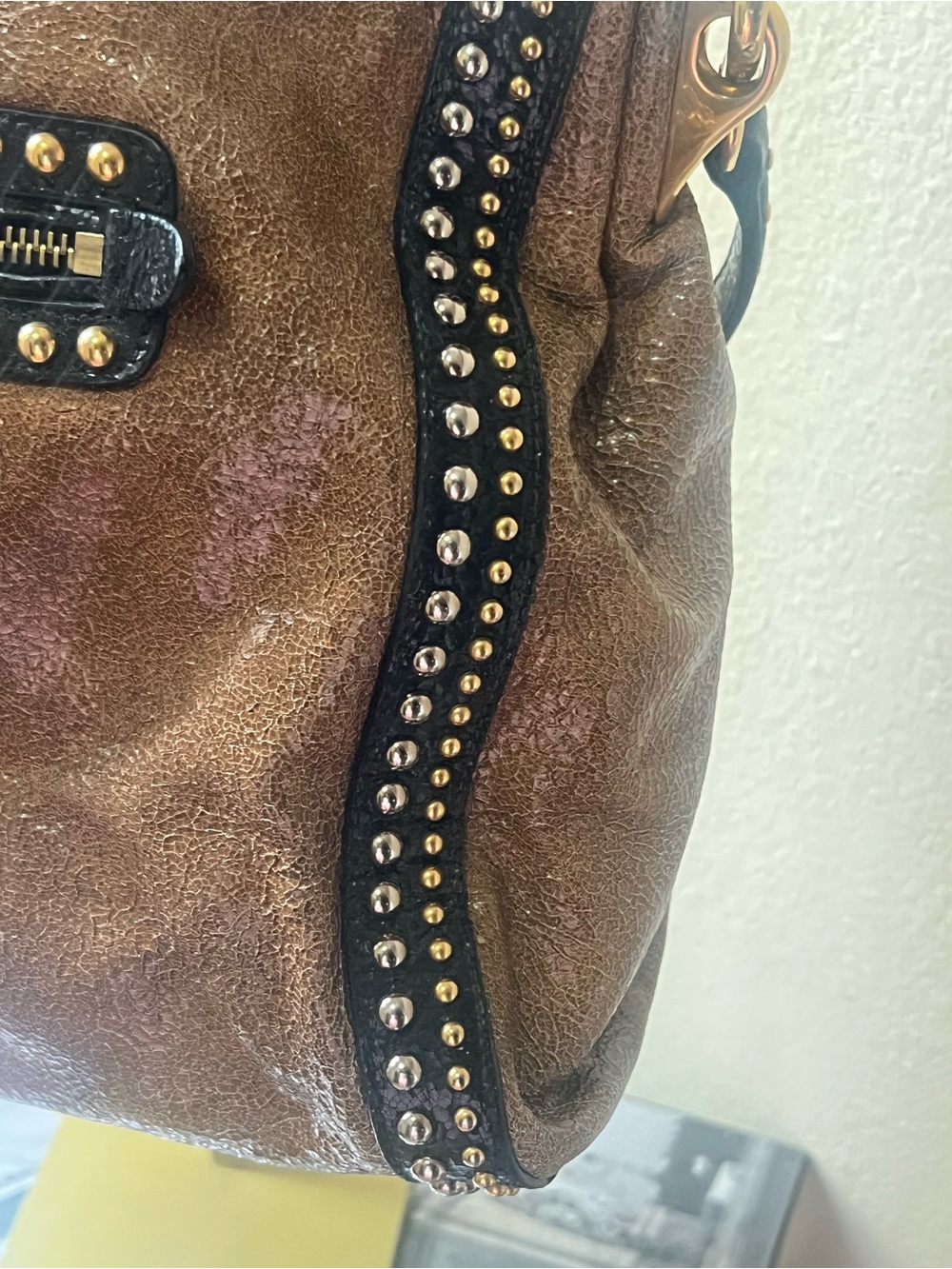 Authentic Prada Stud-Trim Brown Leather Tote Bag - Picture 6 of 15